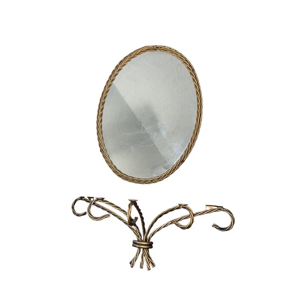 Vintage Oval Rope Gold Mirror & Glass Shelf Hollywood Regency / French Decor - Picture 1 of 6